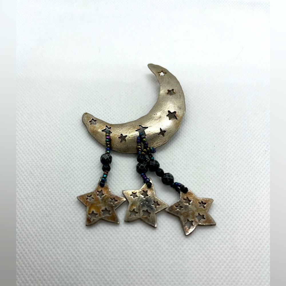 Moon and stars brooch